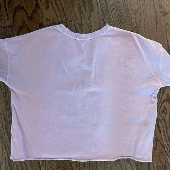 AMO Distressed Crewneck Cotton Cuffed Pink Sweatshirt - Picture 4 of 10